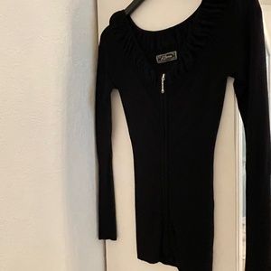 Guess Zip Down Long Sleeve Sweater Black